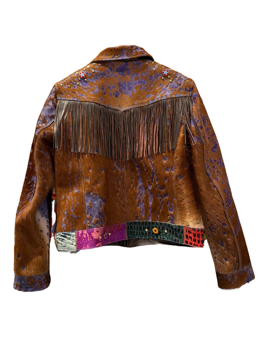 Brown&Purple Leather Jacket Fringes