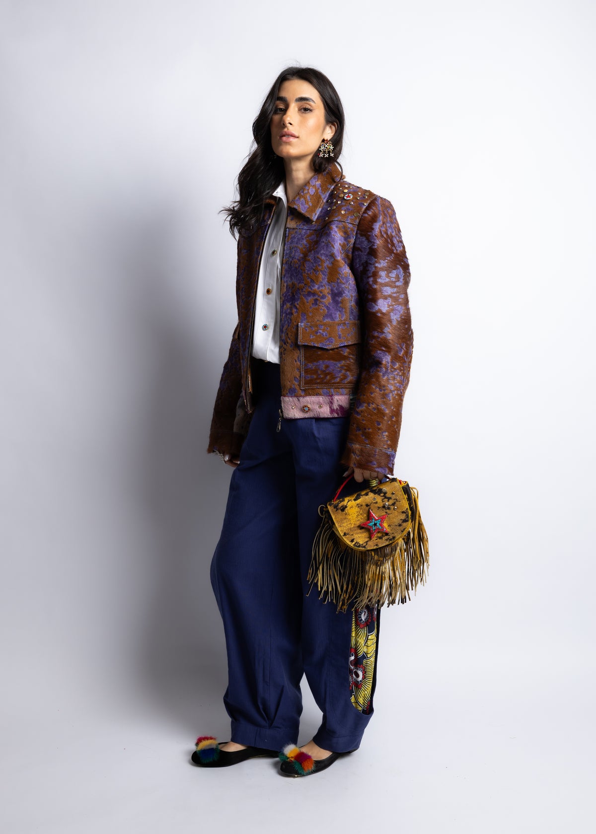 Brown&Purple Leather Jacket Fringes