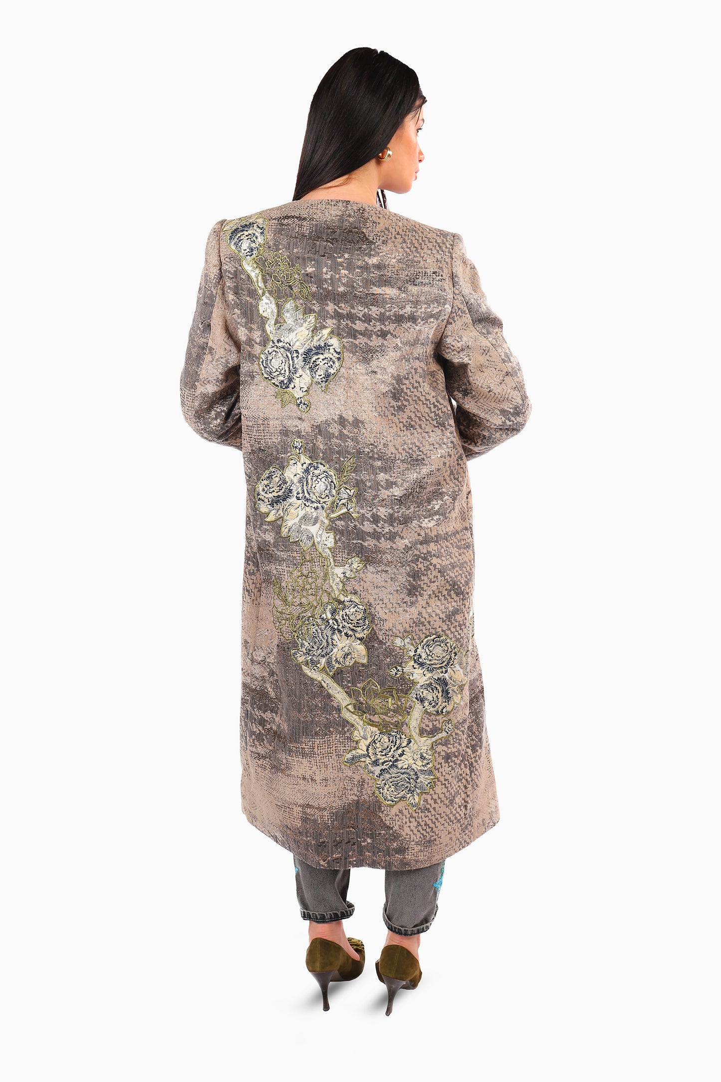 Light Grey Floral Motif Coat