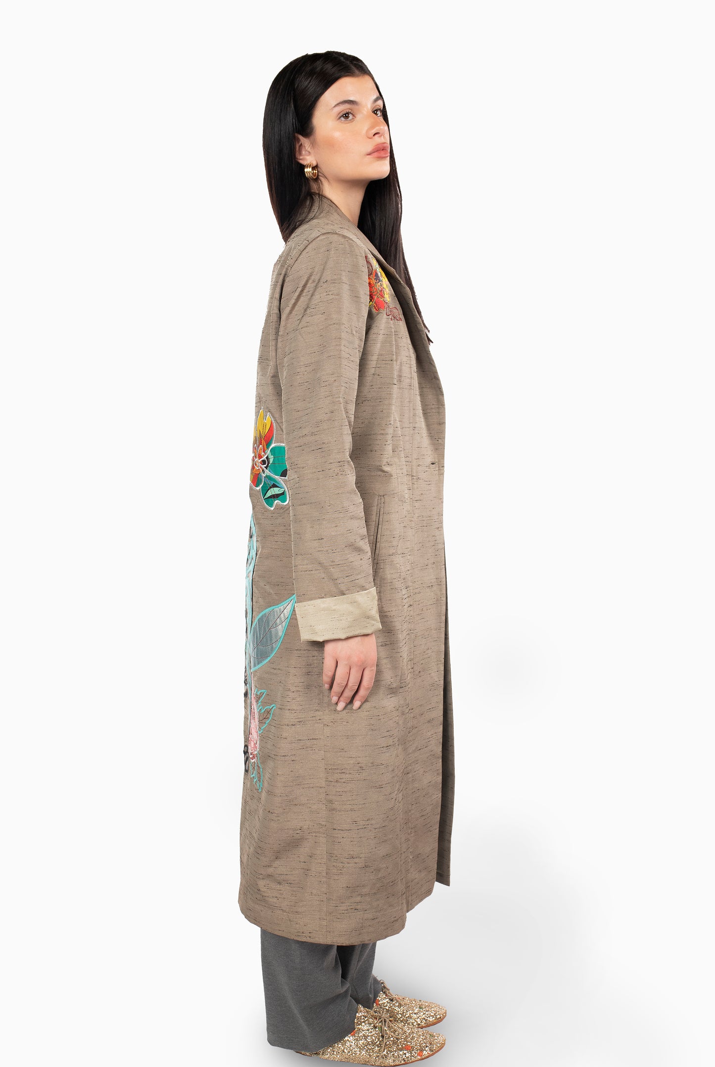 Tiger Coat With Golden Matte Blue and Silver Embroidery