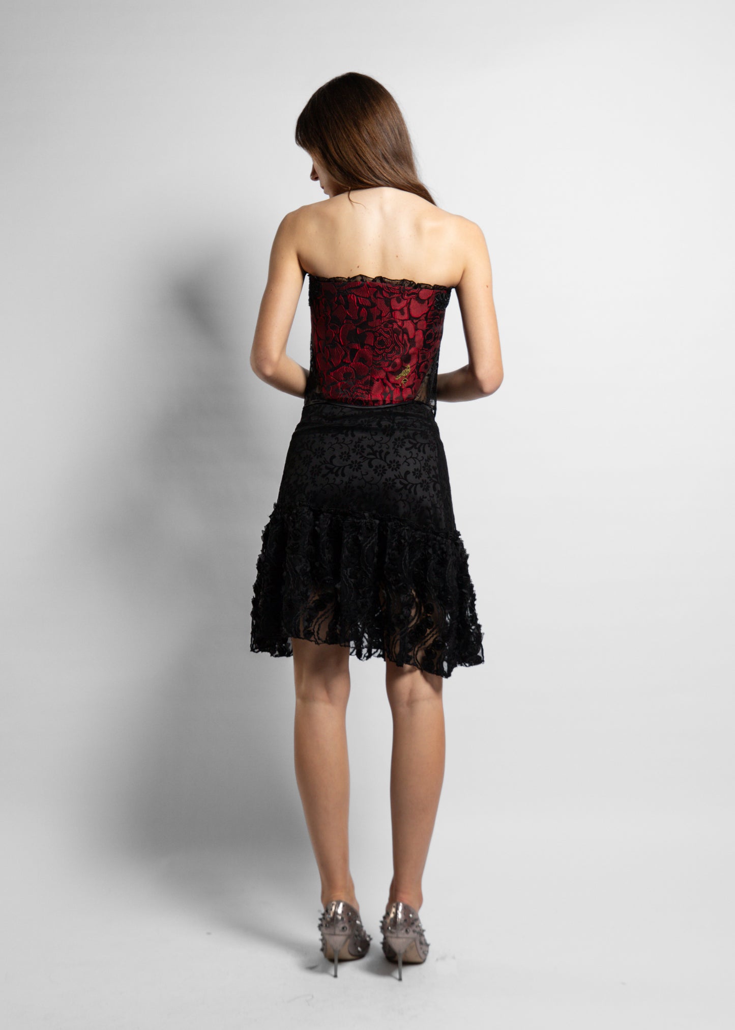 Black Floral Dentelle Short Skirt