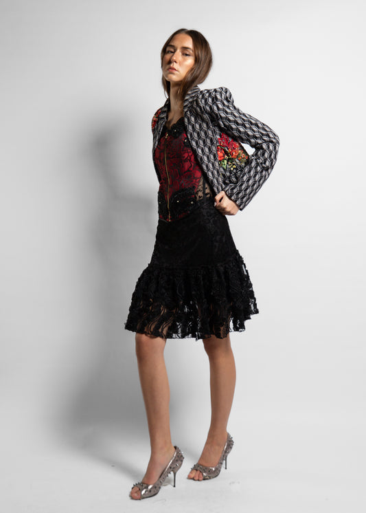Black Floral Dentelle short Skirt