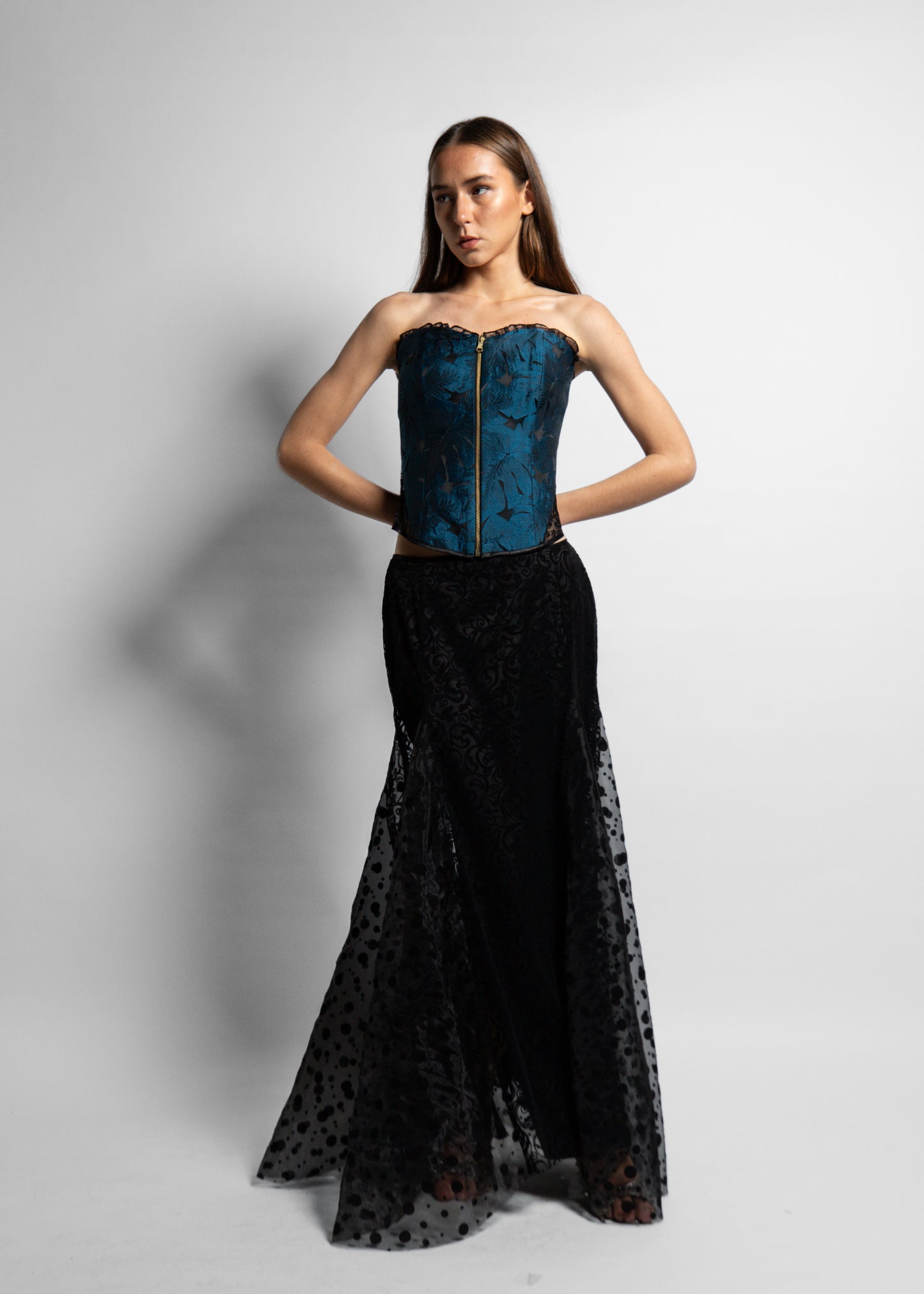 Black Polka Dot Chiffon Slit Skirt