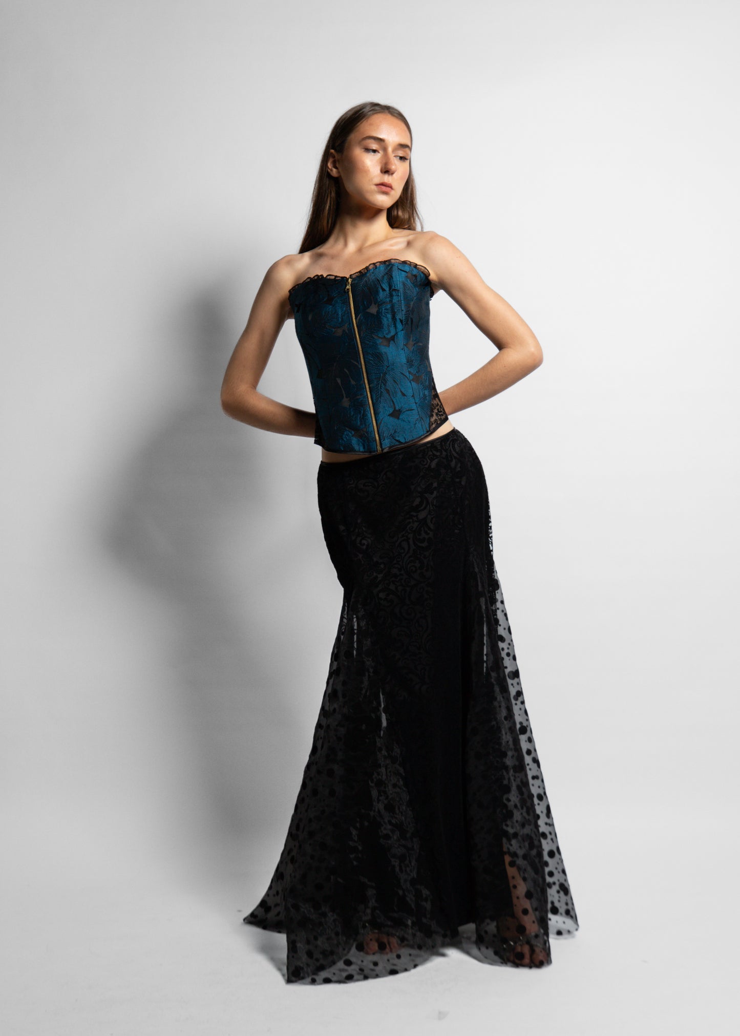 Black Polka Dot Chiffon Slit Skirt