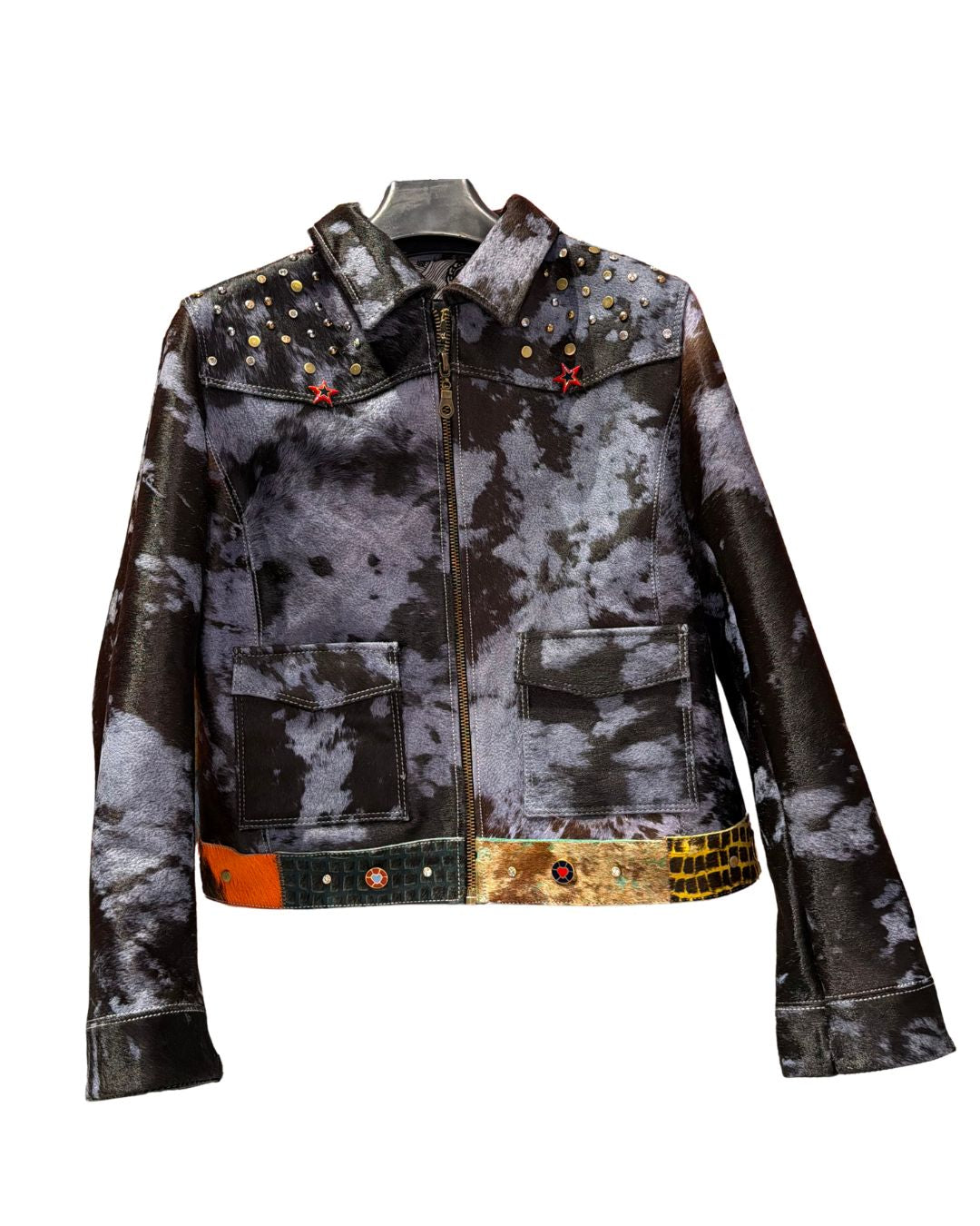 Light Blue&Black Leather Jacket