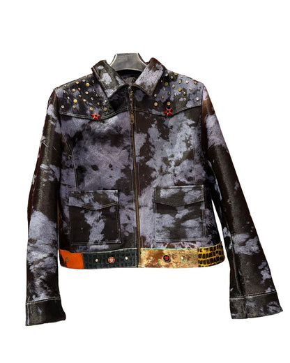 Light Blue&Black Leather Jacket