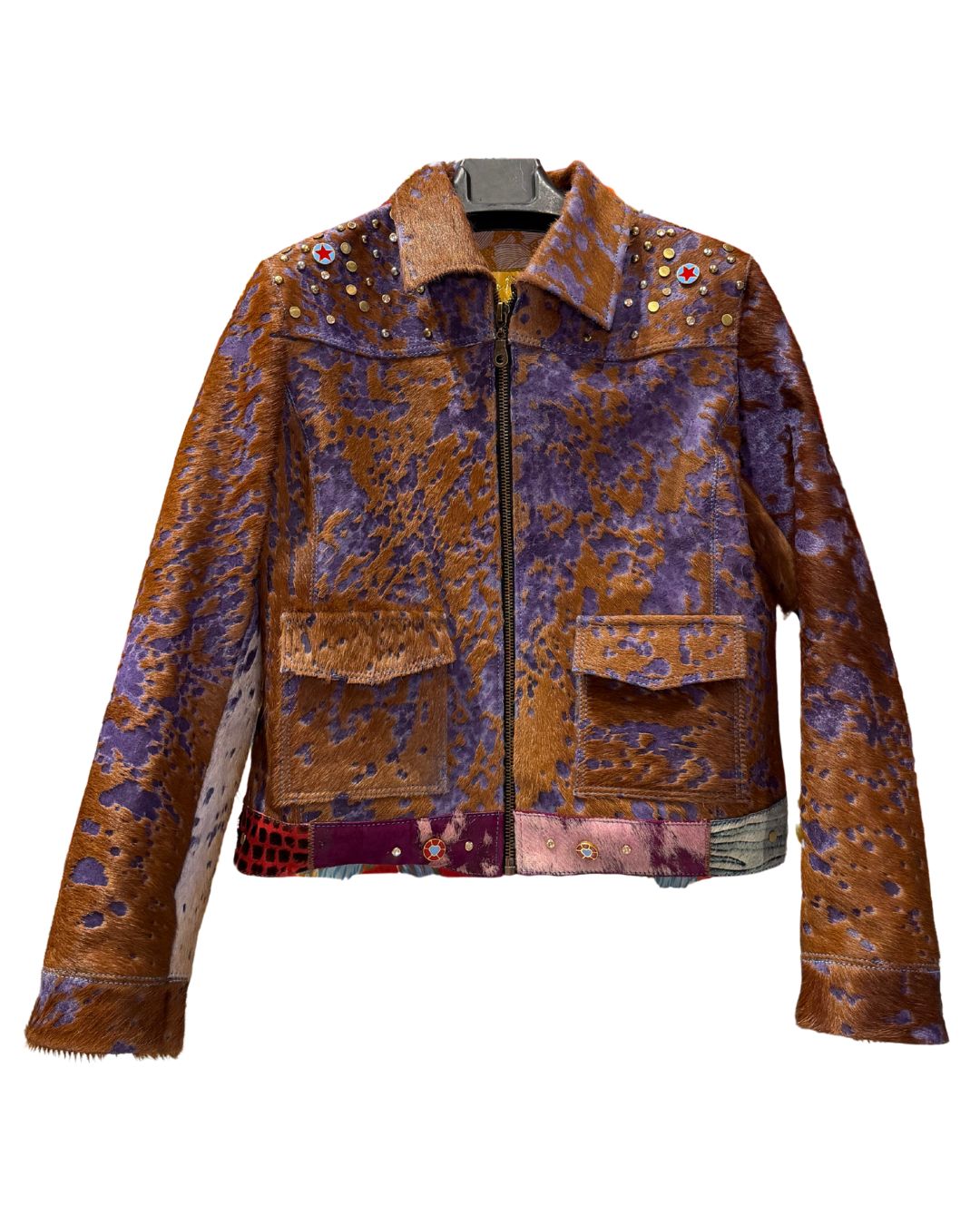 Brown&Purple Leather Jacket Fringes