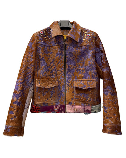 Brown&Purple Leather Jacket Fringes