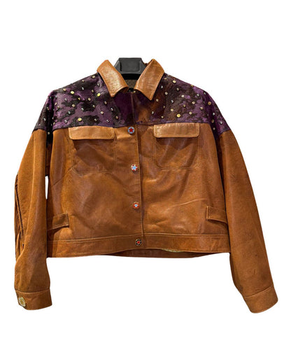 Brown&Purple Leather Jacket Fringes