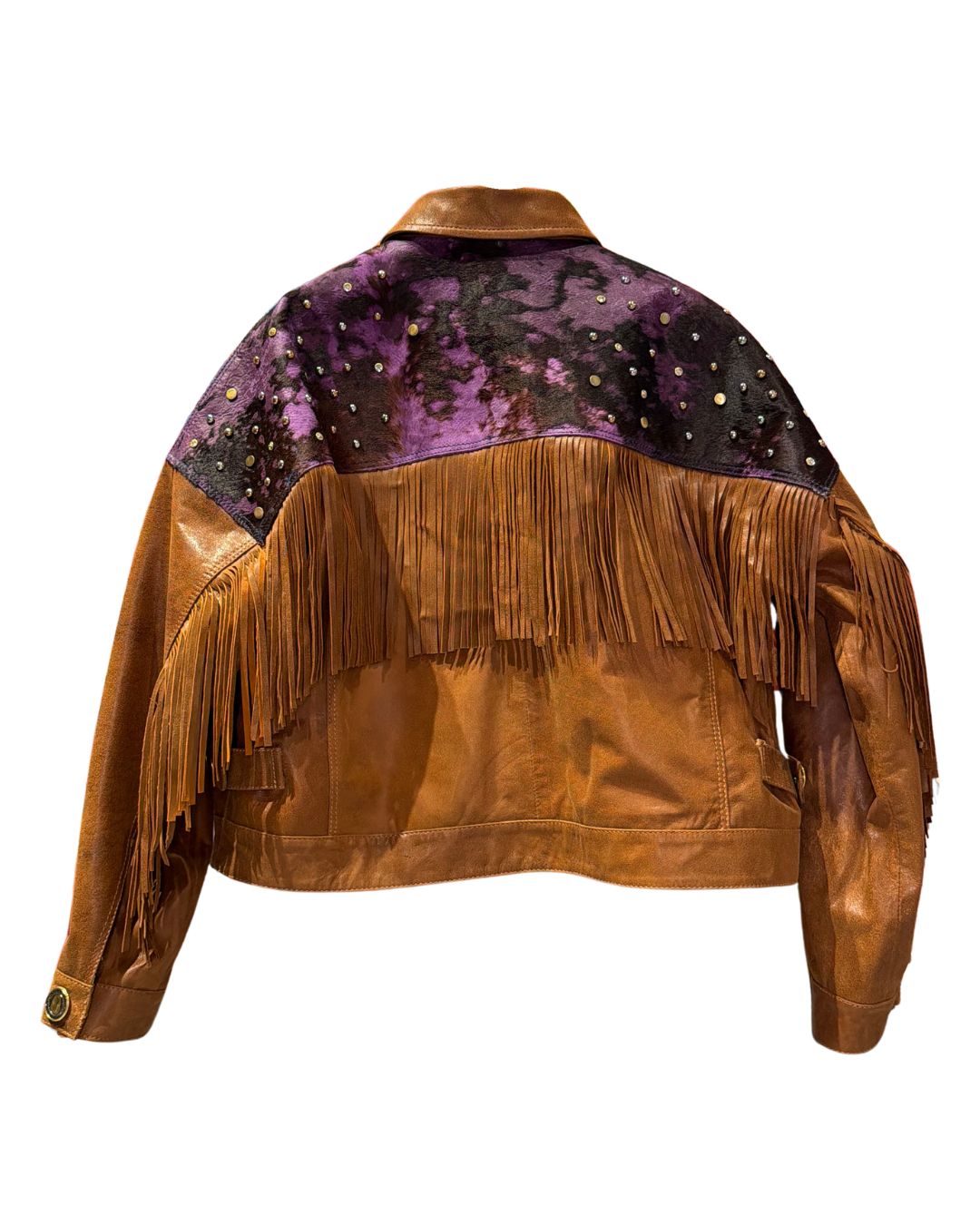Brown&Purple Leather Jacket Fringes