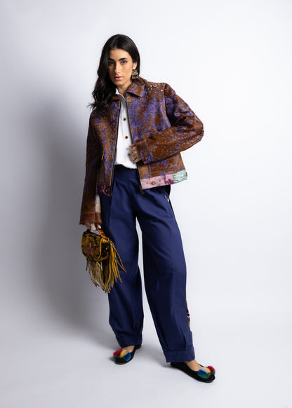 Brown&Purple Leather Jacket Fringes