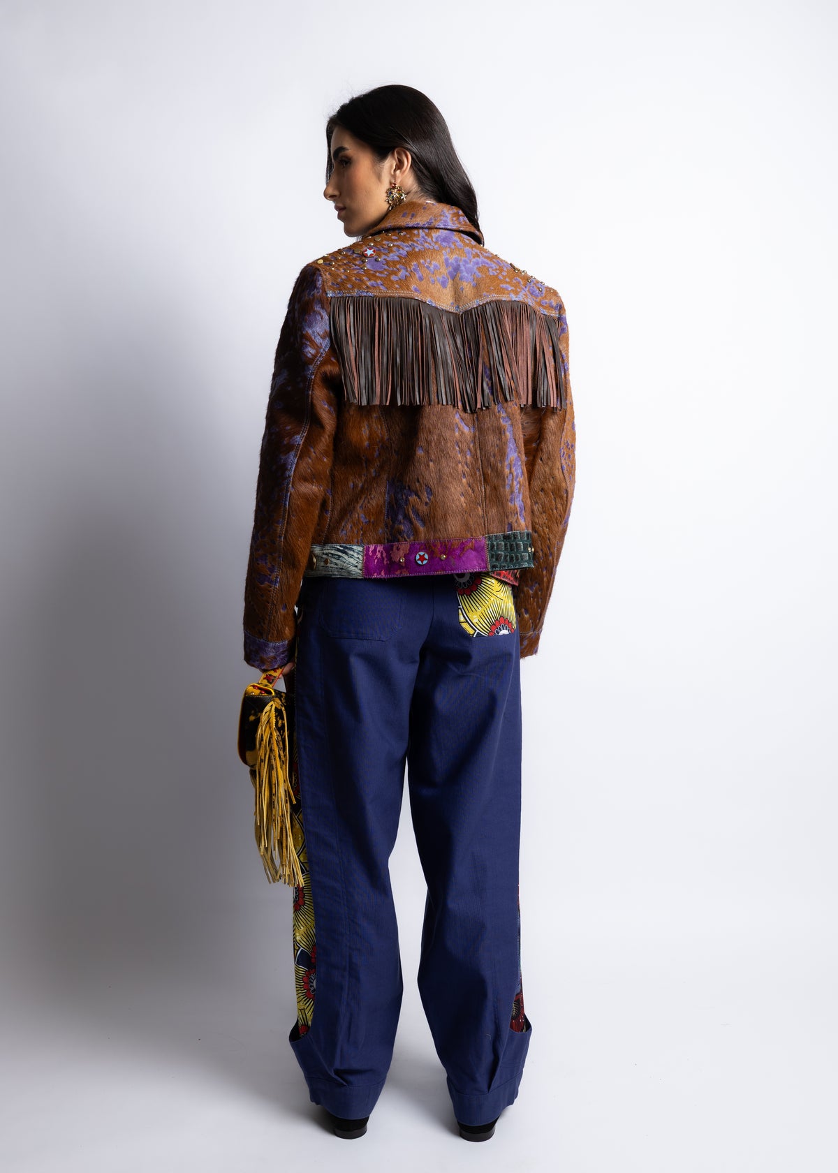 Brown&Purple Leather Jacket Fringes