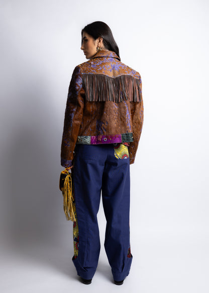 Brown&Purple Leather Jacket Fringes