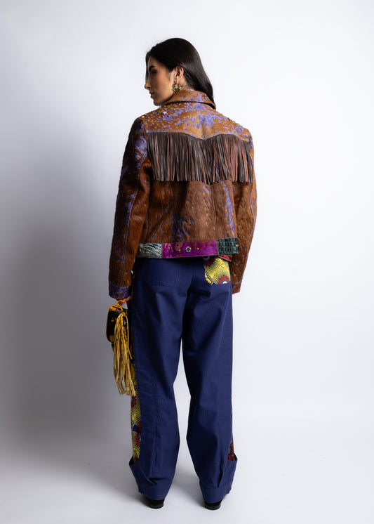 Brown&Purple Leather Jacket Fringes