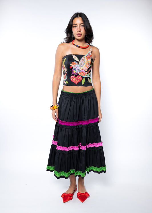 Long Carmen multi teared Skirt