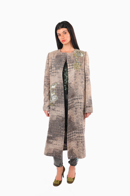 Light Grey Floral Motif Coat