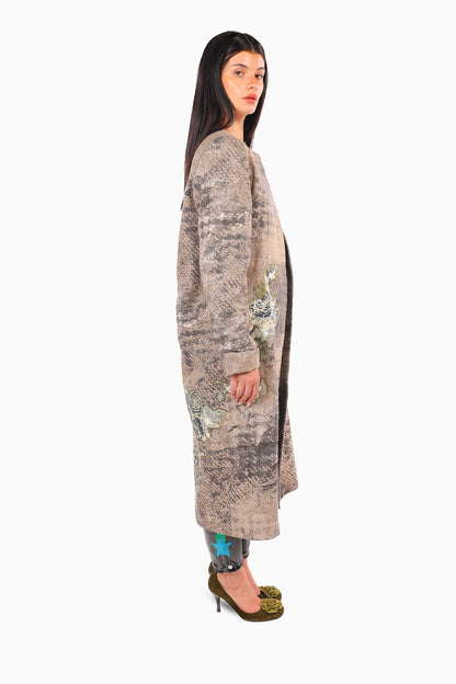 Light Grey Floral Motif Coat