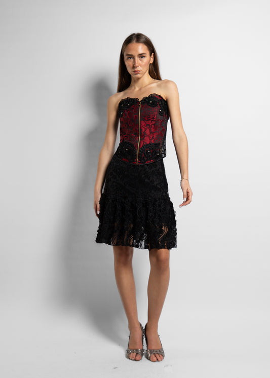 Black Floral Dentelle Short Skirt