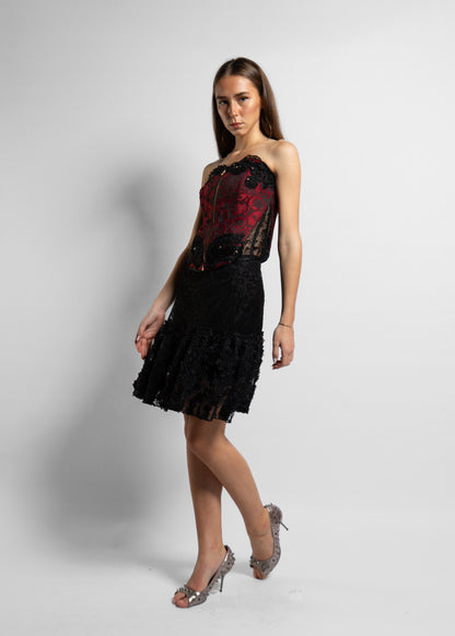 Black Floral Dentelle Short Skirt