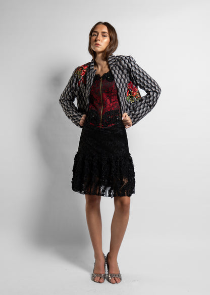 Black Floral Dentelle short Skirt