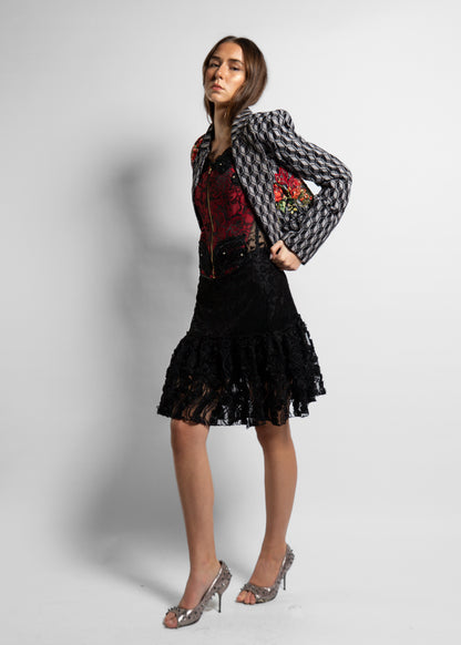 Black Floral Dentelle short Skirt