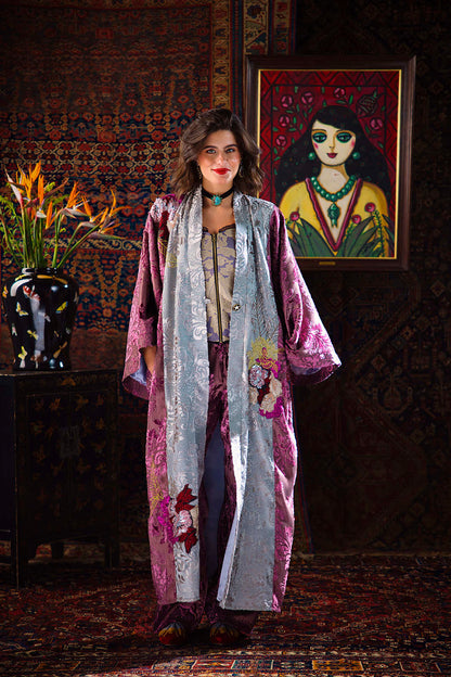 Floral Collage Velvet Kimono Set