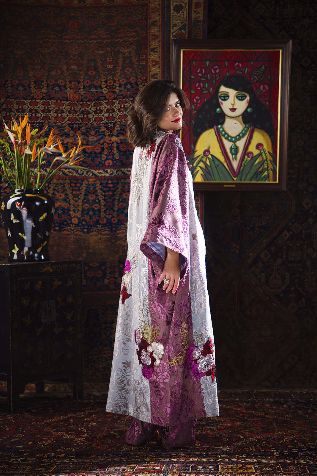 Floral Collage Velvet Kimono Set