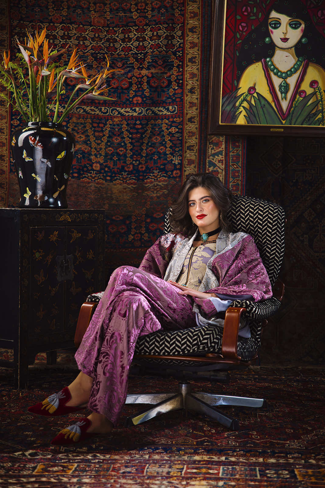 Floral Collage Velvet Kimono Set