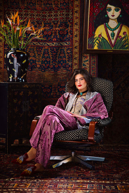 Floral Collage Velvet Kimono Set