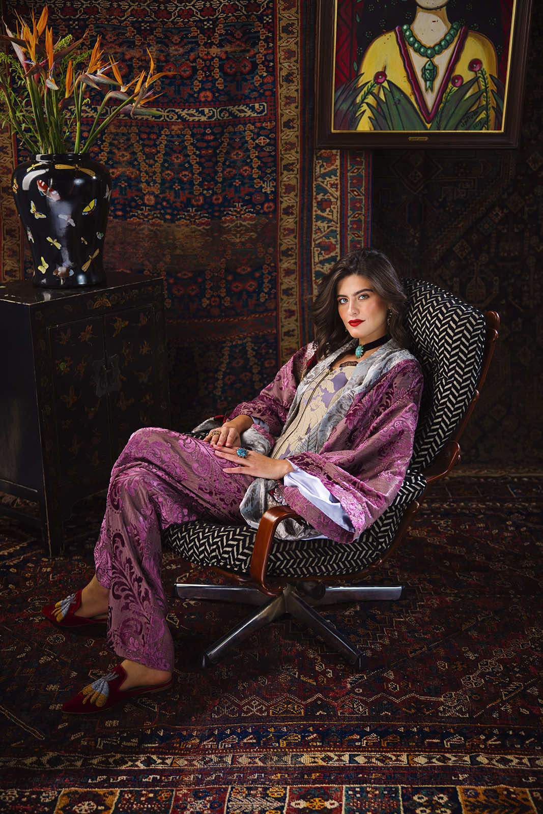 Floral Collage Velvet Kimono Set