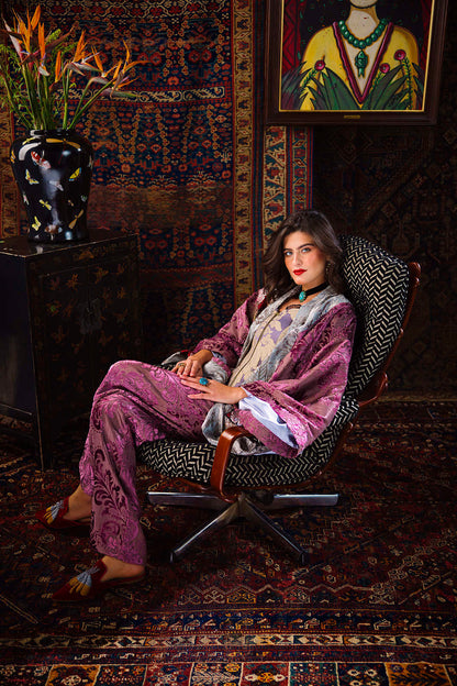 Floral Collage Velvet Kimono Set