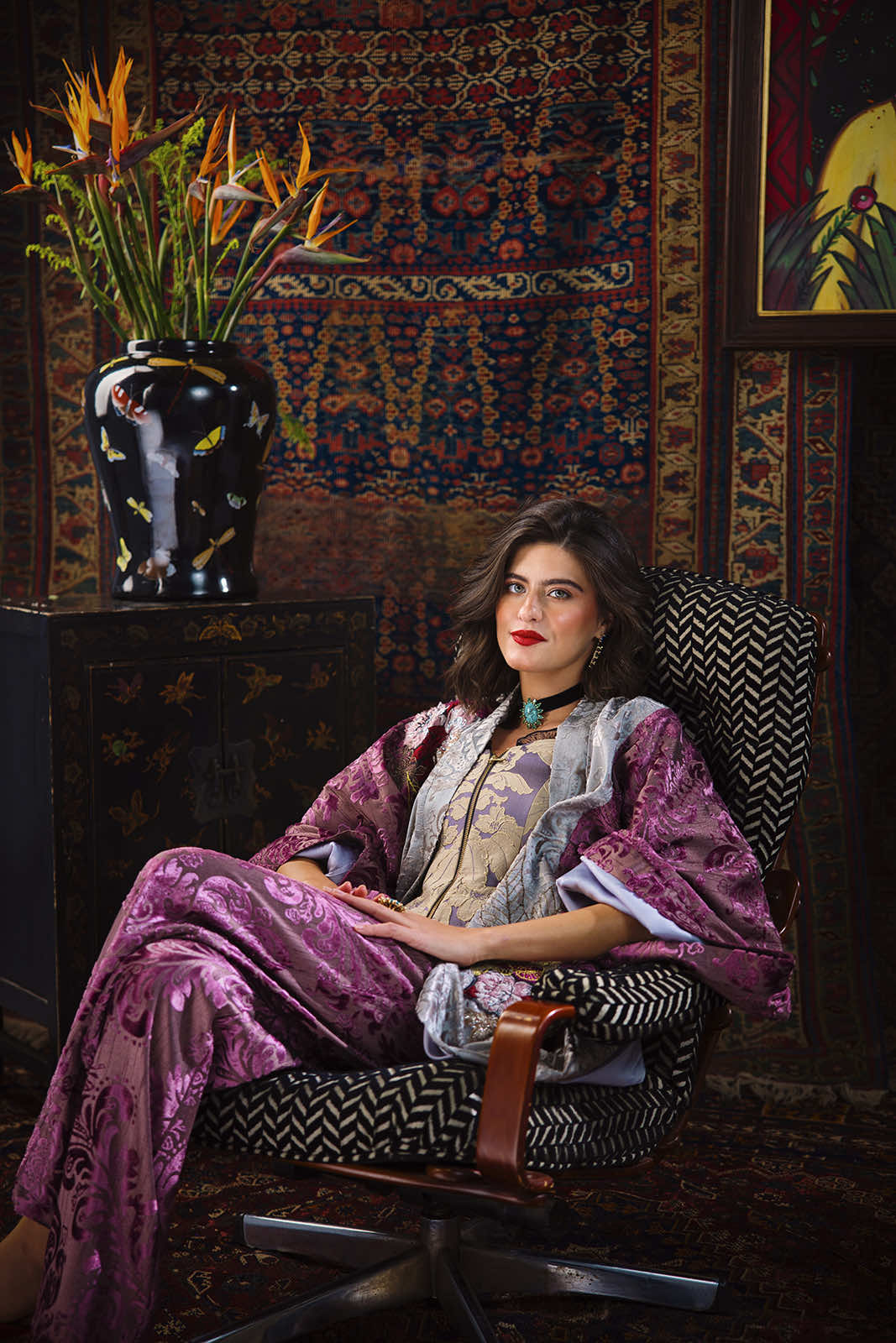 Floral Collage Velvet Kimono Set