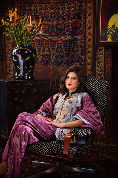 Floral Collage Velvet Kimono Set