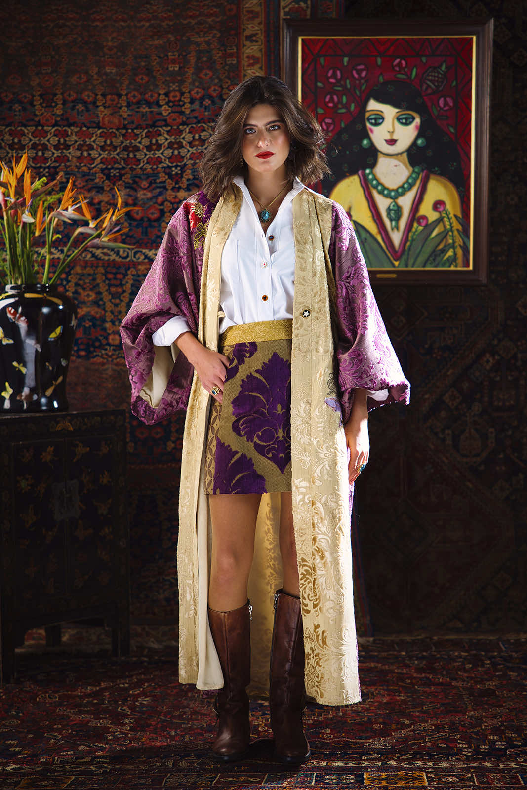 Kharshouf Short Skirt (Purple-Gold)