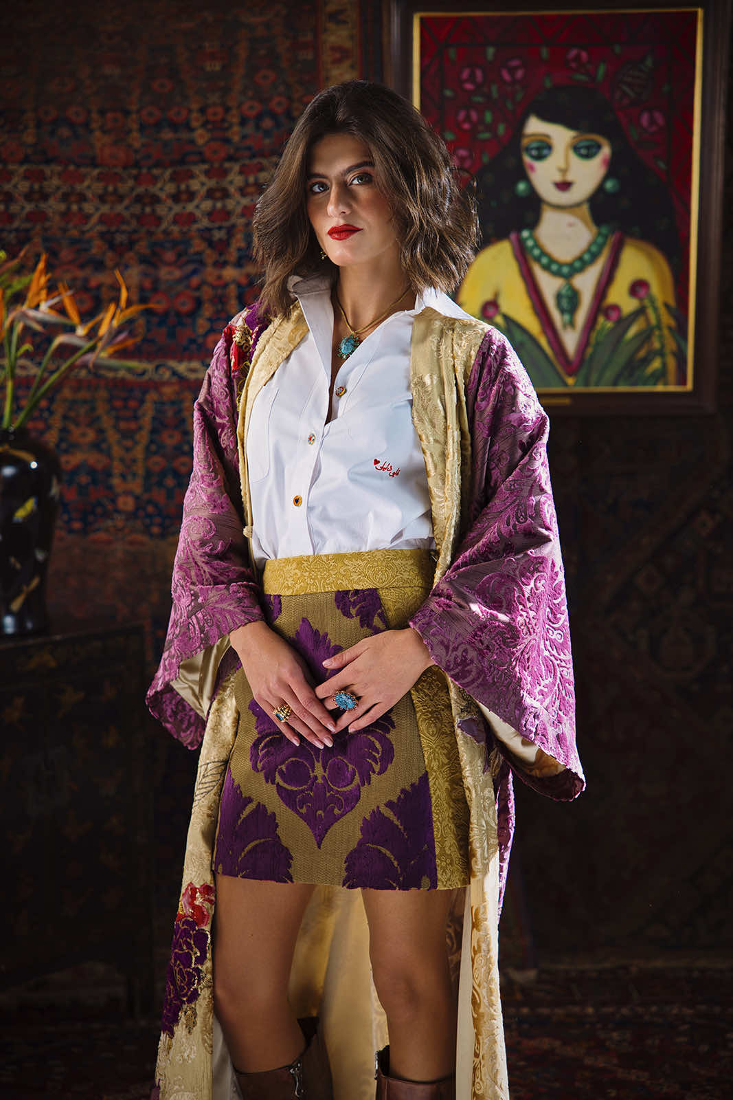 Kharshouf Short Skirt (Purple-Gold)