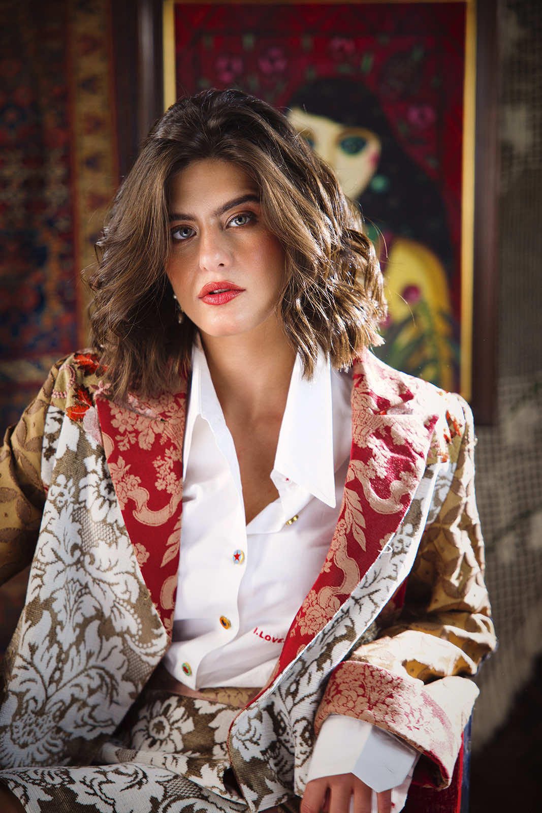 Kharshouf Cropped Blazer in Red