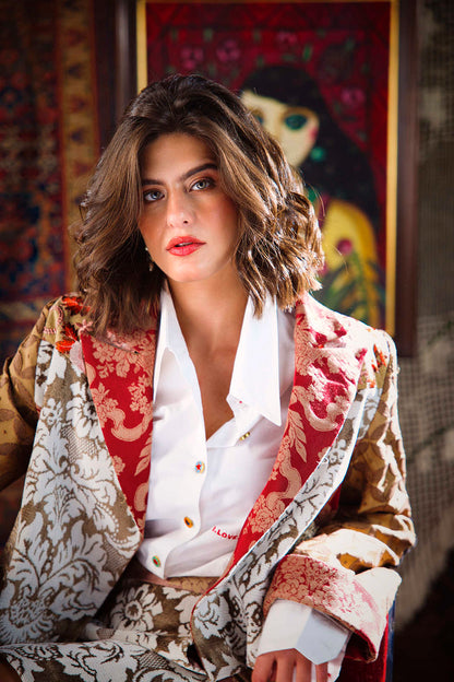 Kharshouf Cropped Blazer in Red