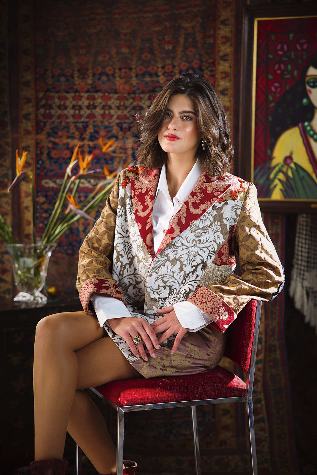 Kharshouf Cropped Blazer in Red