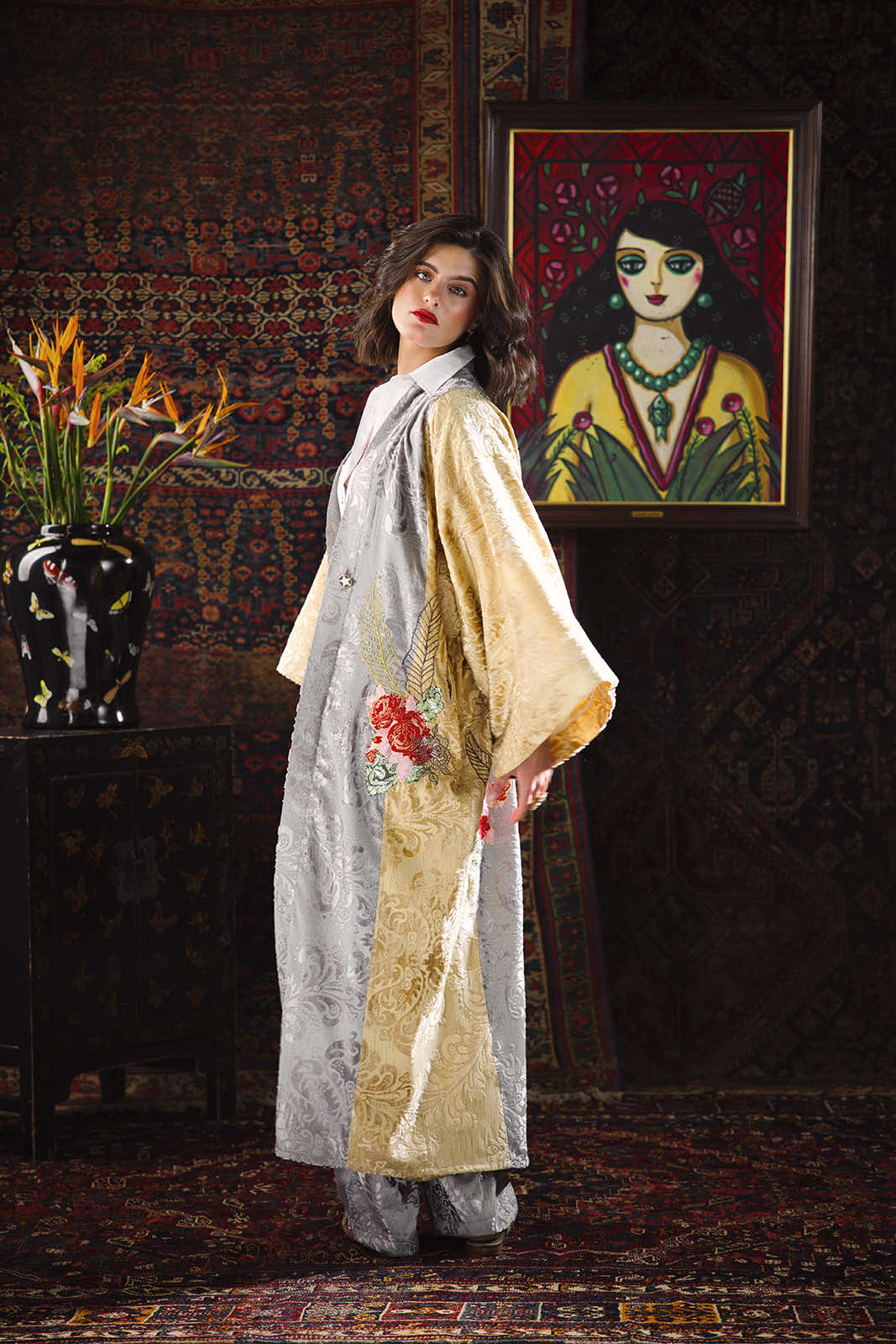 Floral Collage Velvet Kimono Set