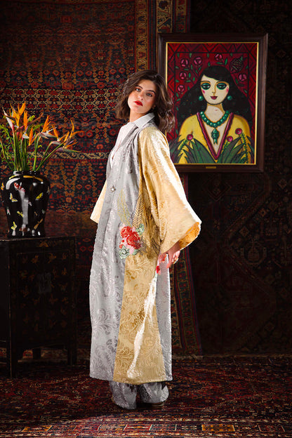 Floral Collage Velvet Kimono Set