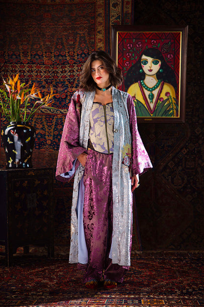 Floral Collage Velvet Kimono Set