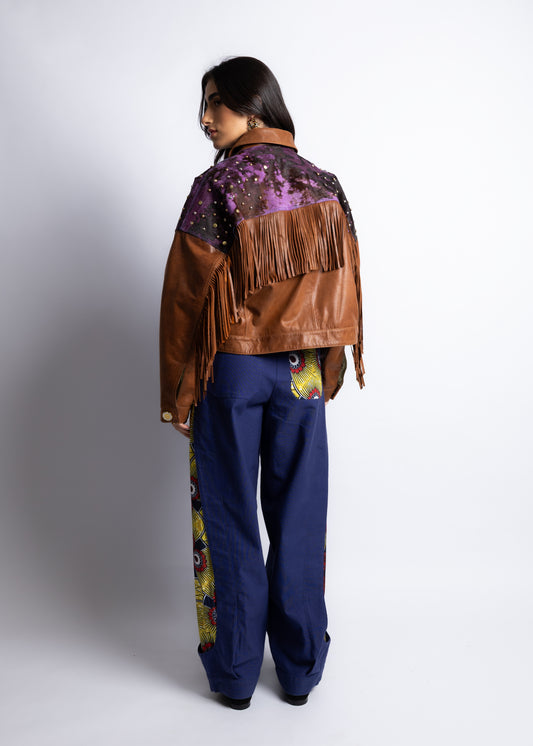 Brown&Purple Leather Jacket Fringes