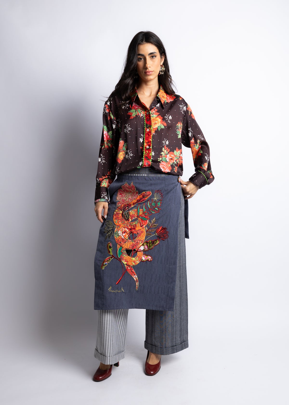 Envelope Pants Snake Embroidery